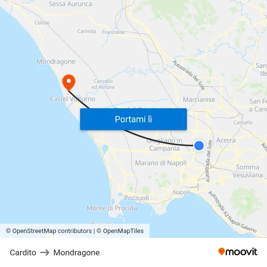 Cardito to Mondragone map