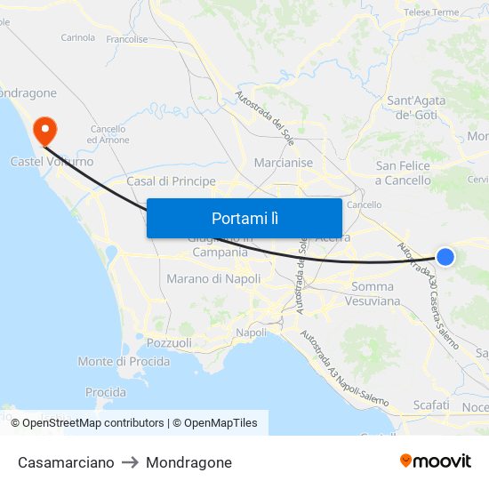 Casamarciano to Mondragone map