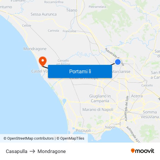 Casapulla to Mondragone map