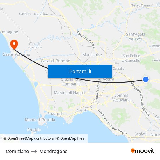 Comiziano to Mondragone map