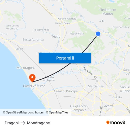 Dragoni to Mondragone map
