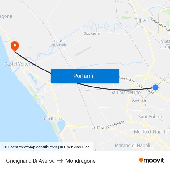 Gricignano Di Aversa to Mondragone map