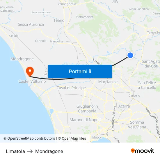 Limatola to Mondragone map