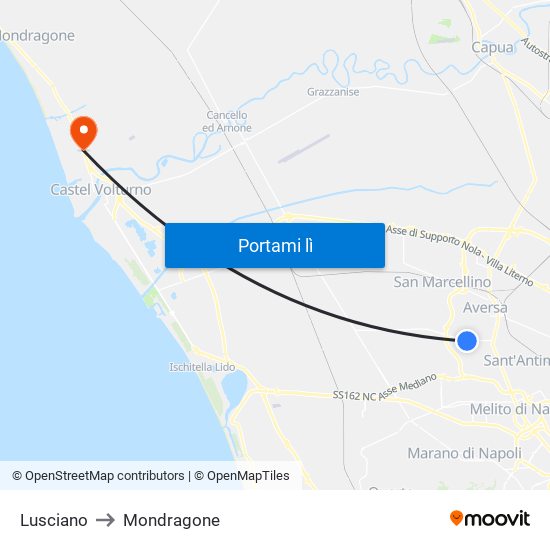 Lusciano to Mondragone map