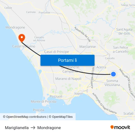 Mariglianella to Mondragone map