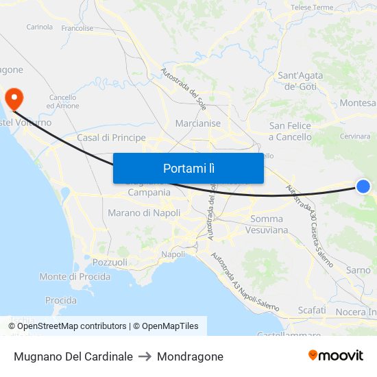 Mugnano Del Cardinale to Mondragone map
