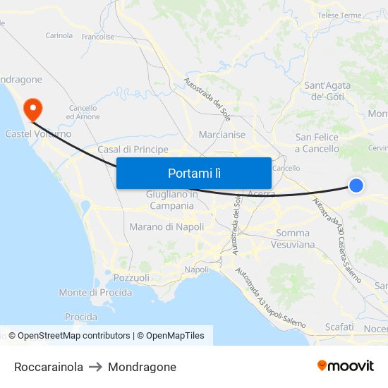 Roccarainola to Mondragone map