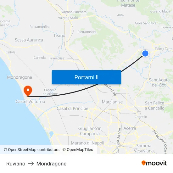 Ruviano to Mondragone map