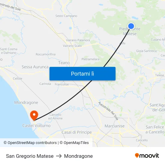 San Gregorio Matese to Mondragone map
