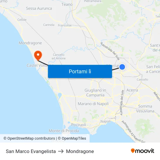 San Marco Evangelista to Mondragone map