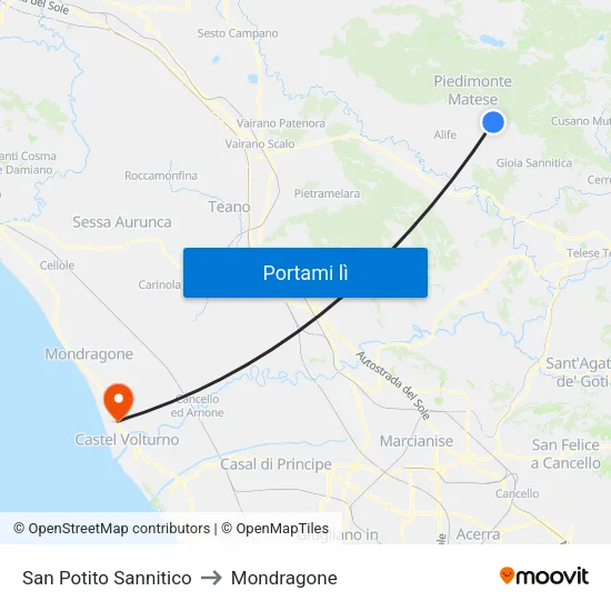 San Potito Sannitico to Mondragone map