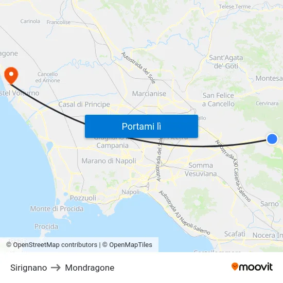 Sirignano to Mondragone map