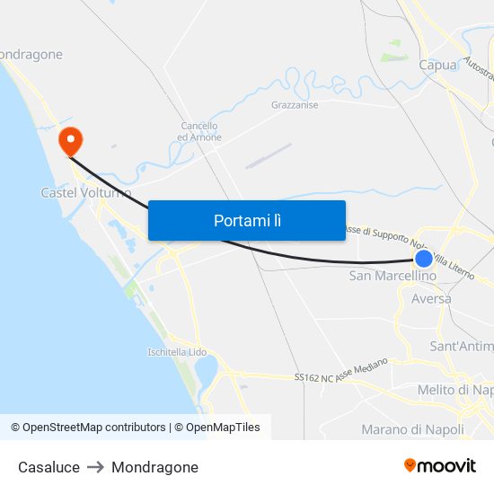 Casaluce to Mondragone map