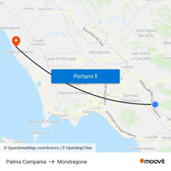 Palma Campania to Mondragone map