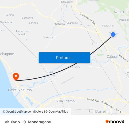 Vitulazio to Mondragone map