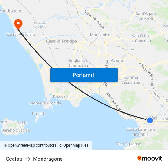 Scafati to Mondragone map