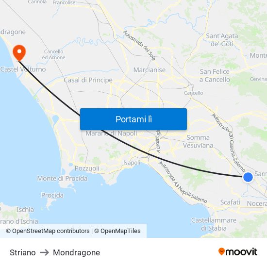 Striano to Mondragone map