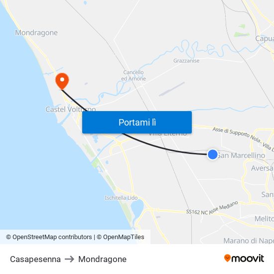 Casapesenna to Mondragone map