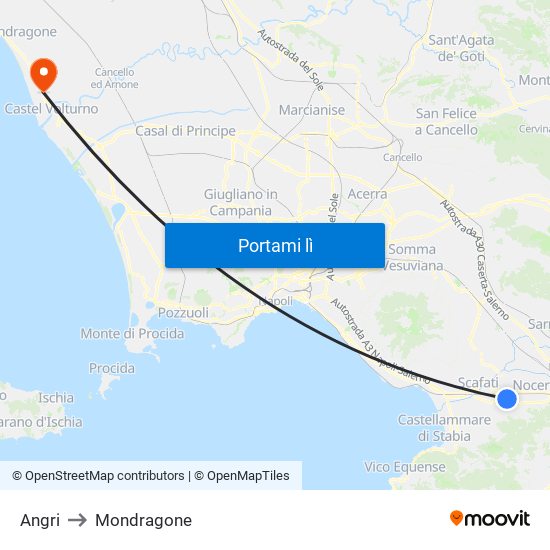 Angri to Mondragone map