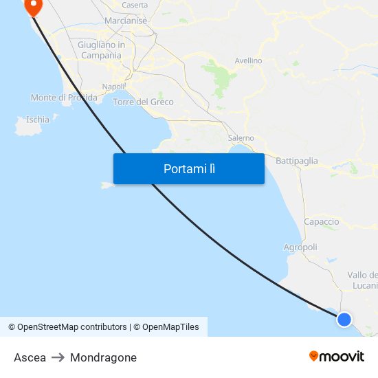 Ascea to Mondragone map