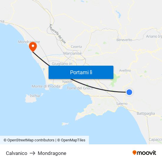 Calvanico to Mondragone map