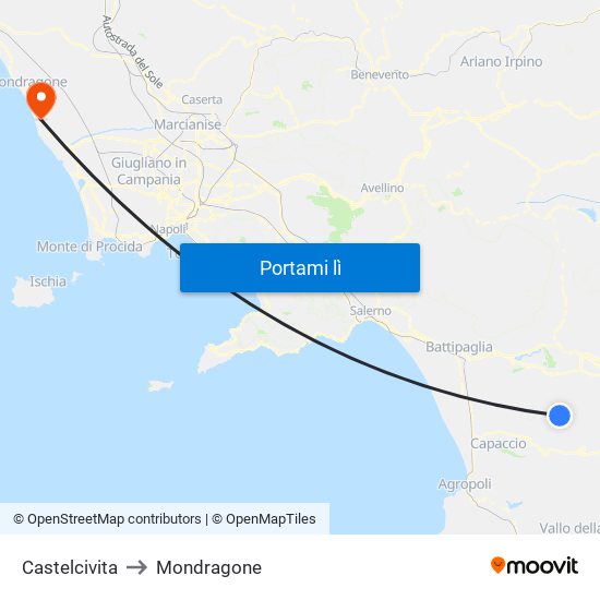 Castelcivita to Mondragone map