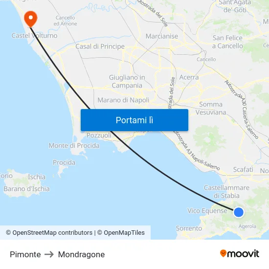 Pimonte to Mondragone map