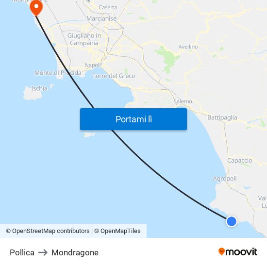 Pollica to Mondragone map