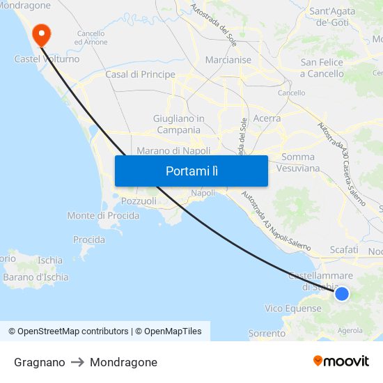 Gragnano to Mondragone map