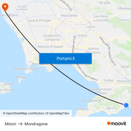 Minori to Mondragone map