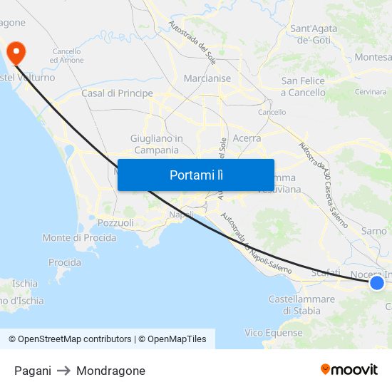 Pagani to Mondragone map