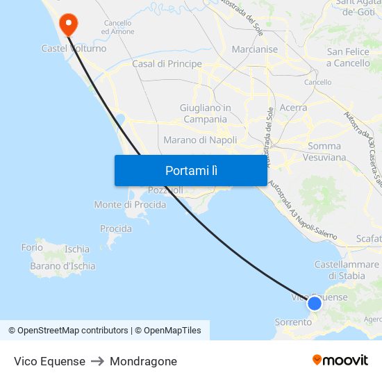 Vico Equense to Mondragone map