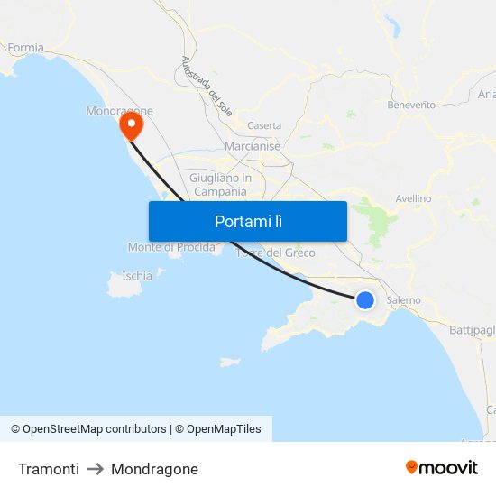 Tramonti to Mondragone map