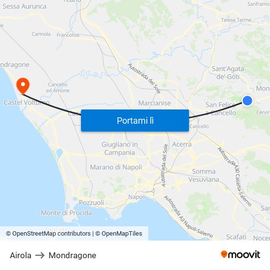 Airola to Mondragone map