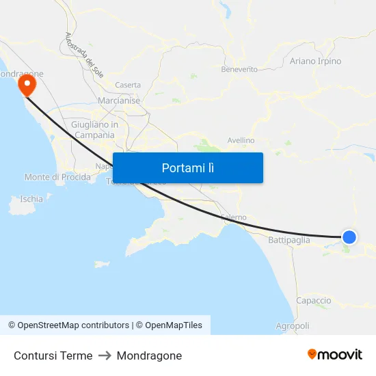 Contursi Terme to Mondragone map