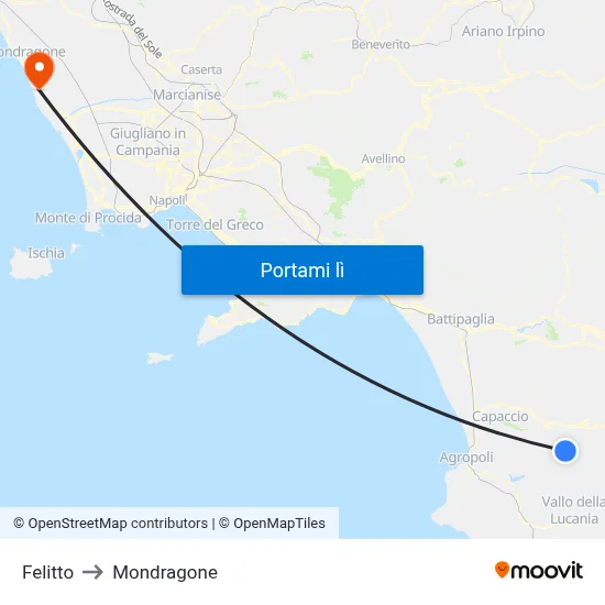 Felitto to Mondragone map