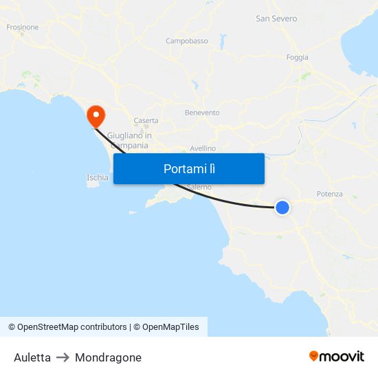 Auletta to Mondragone map