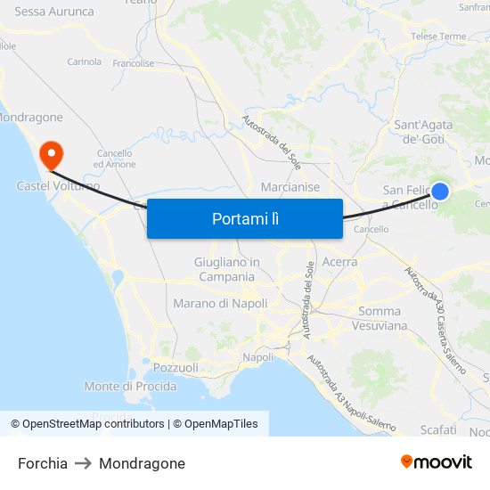 Forchia to Mondragone map