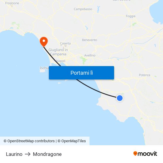Laurino to Mondragone map