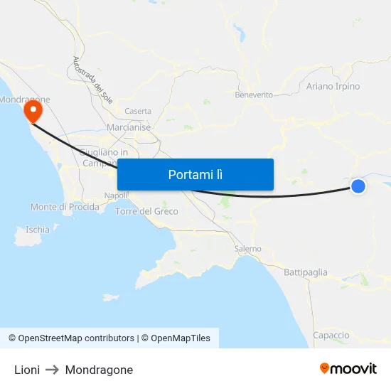 Lioni to Mondragone map
