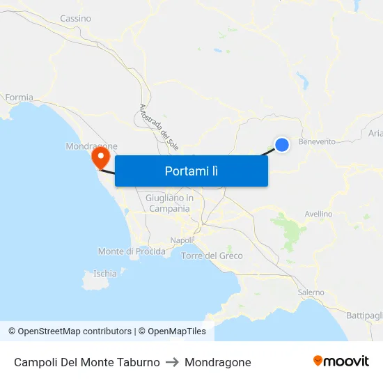 Campoli Del Monte Taburno to Mondragone map