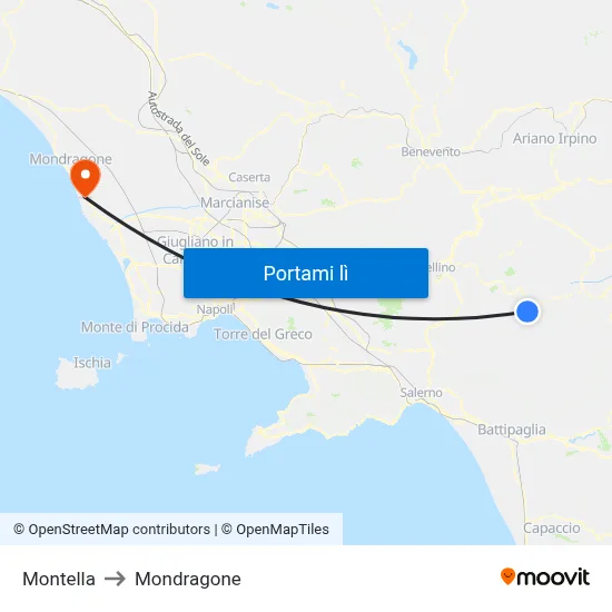 Montella to Mondragone map