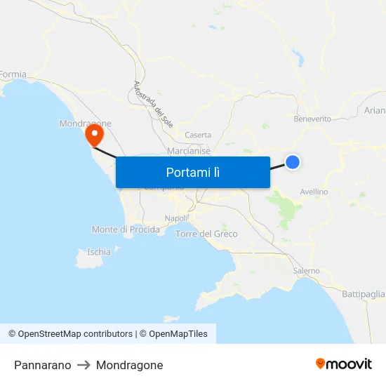 Pannarano to Mondragone map