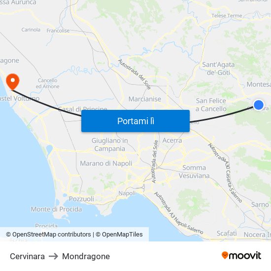 Cervinara to Mondragone map