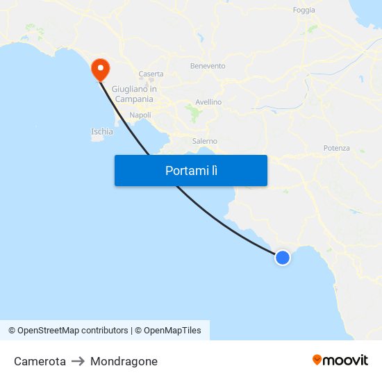 Camerota to Mondragone map