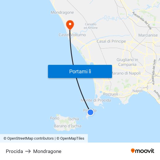 Procida to Mondragone map