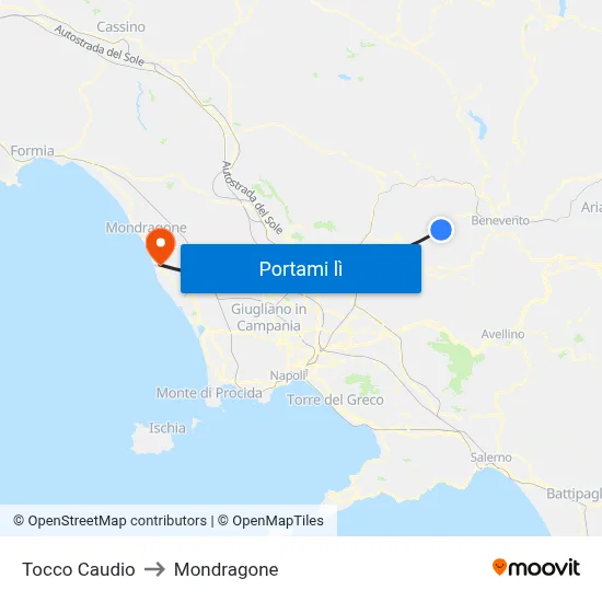Tocco Caudio to Mondragone map