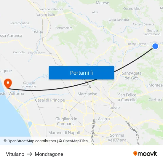 Vitulano to Mondragone map