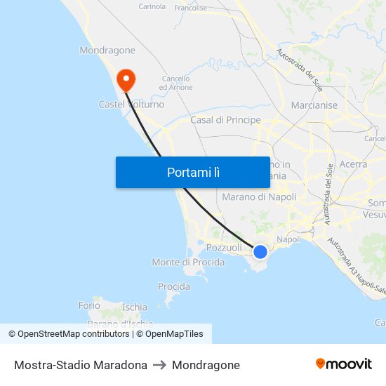 Mostra-Stadio Maradona to Mondragone map