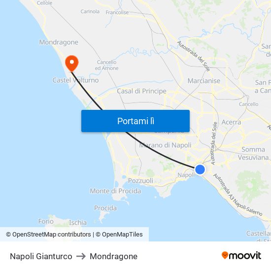 Napoli Gianturco to Mondragone map